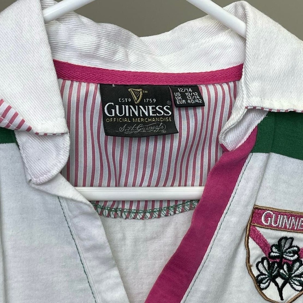 Guinness Green White Striped Polo with Pink Trim - Picture 4 of 8